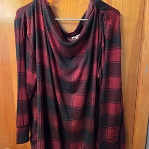 Maurices Red and Black Plaid Cowl Neck Tunic